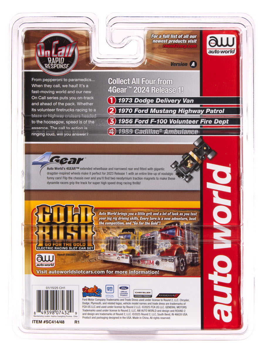 Auto World 4Gear 1970 Ford Mustang Highway Patrol Car (White w/ Blue Stripes) HO Scale Slot Car