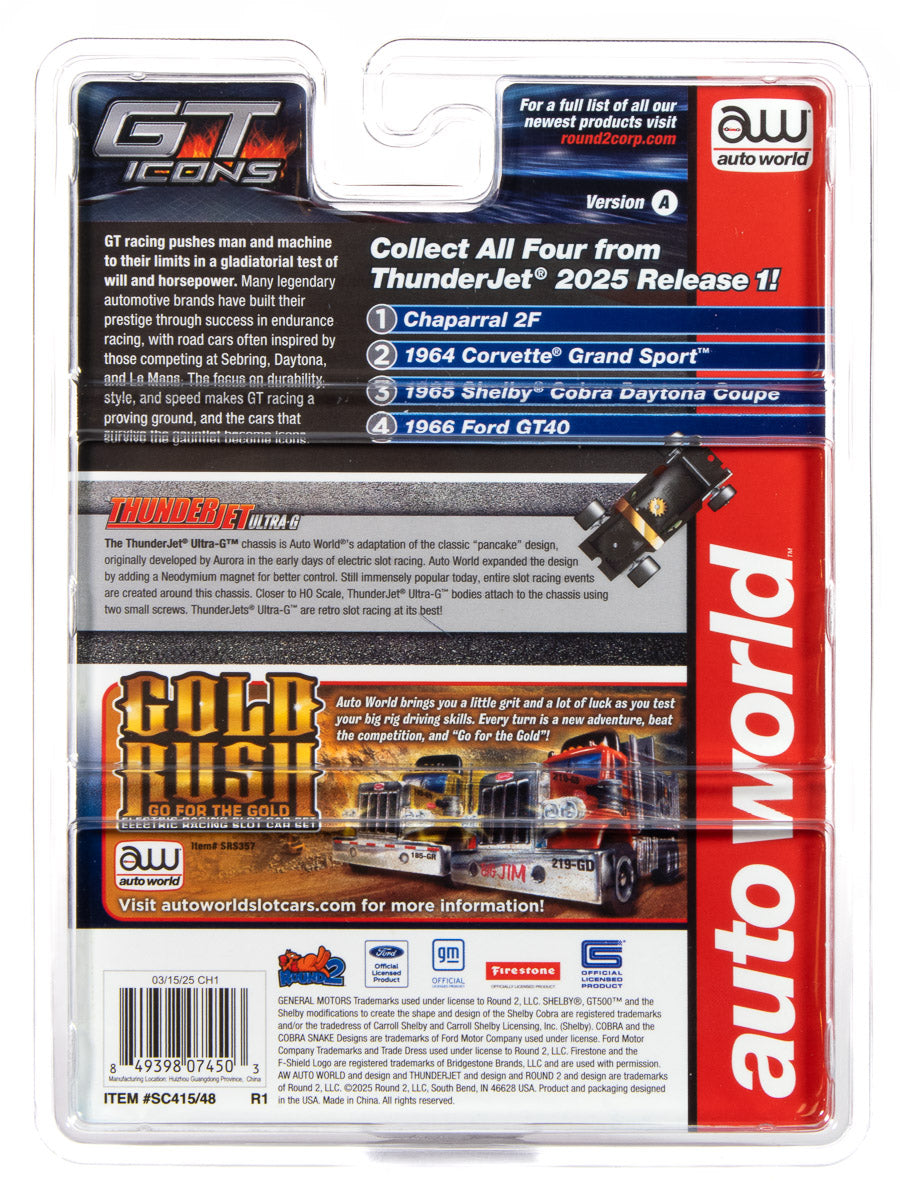 Auto World Thunderjet 1965 Shelby Cobra Daytona Coupe (Metallic Blue) HO Scale Slot Car