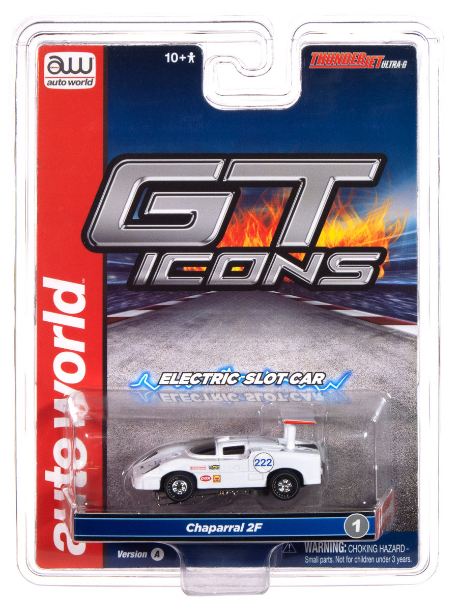 Auto World Thunderjet 1966 Chaparral 2F (White & Blue) #222 HO Scale Slot Car