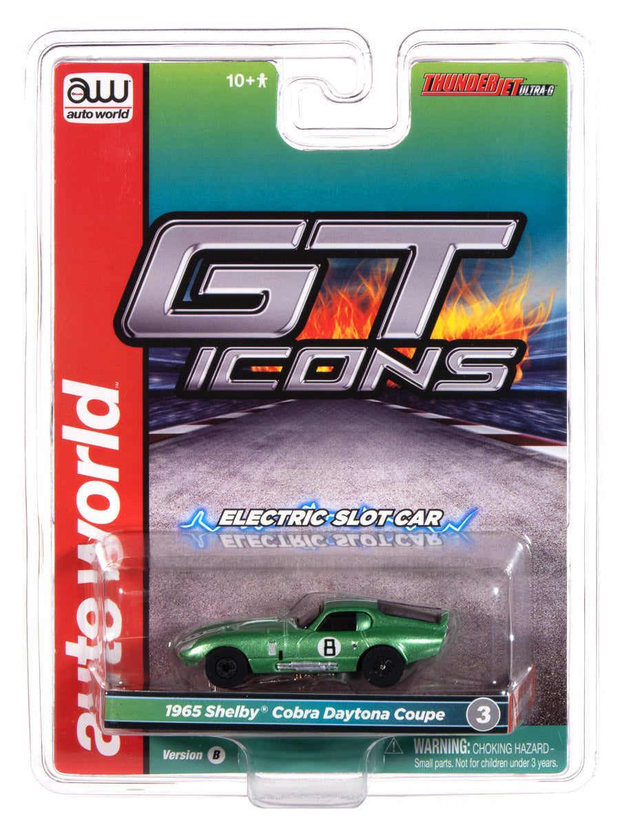 Auto World Thunderjet 1965 Shelby Cobra Daytona Coupe (Metallic Green) HO Scale Slot Car