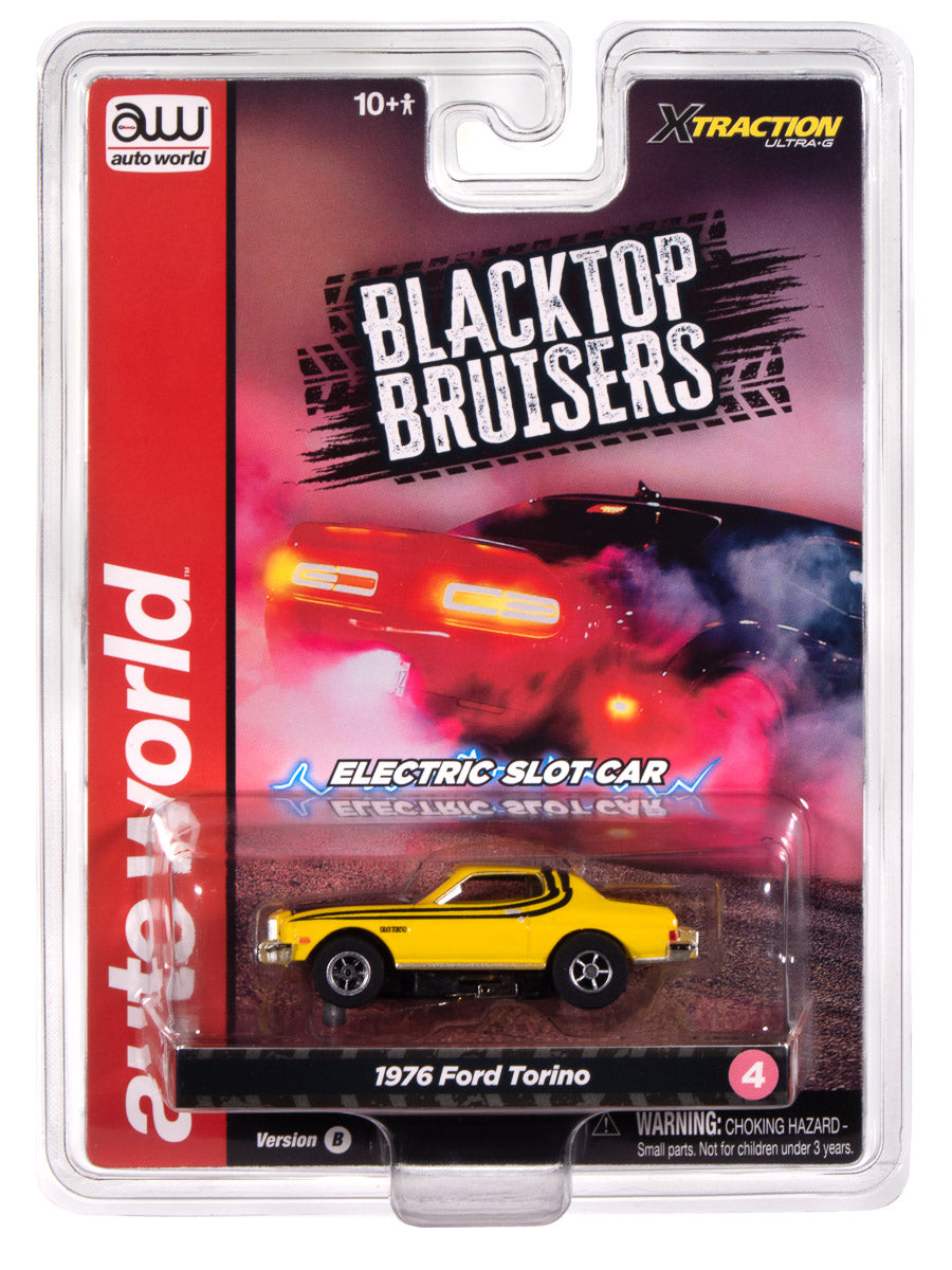 Auto World Xtraction 1976 Ford Torino Gloss (Yellow) HO Scale Slot Car