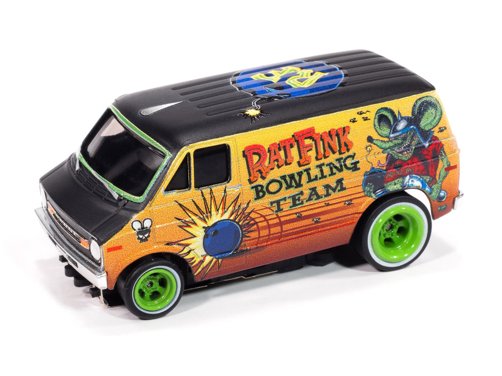 Auto World 4Gear 1977 Dodge Van Rat Fink Flat (Black & Yellow) HO Scale Slot Car