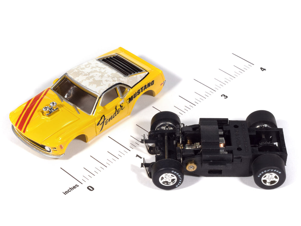 "PRE-ORDER" Auto World Super III 1970 BOSS Mustang Fender (Yellow) HO Scale Slot Car (DUE FEBRUARY 2026) - Auto World Store