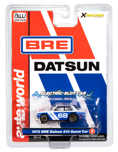 Auto World Xtraction 1972 BRE Datsun 510 Guest Car #68 (White & Blue) HO Scale Slot Car