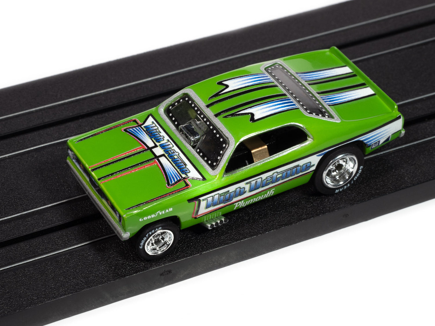Auto World 4Gear 1972 Plymouth Duster High Octane FC (Green, Blue, White, Black & Red) HO Scale Slot Car