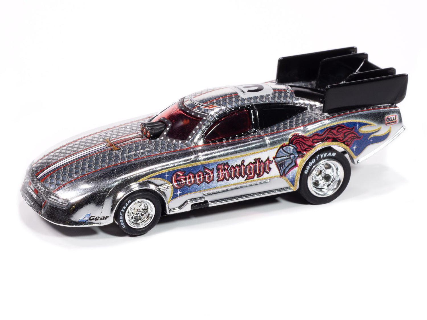 Auto World 4Gear 2022 Dodge Charger Good Knight FC (Silver Chm, Black, White, Blue & Red) HO Scale Slot Car