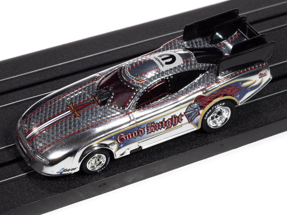 Auto World 4Gear 2022 Dodge Charger Good Knight FC (Silver Chm, Black, White, Blue & Red) HO Scale Slot Car