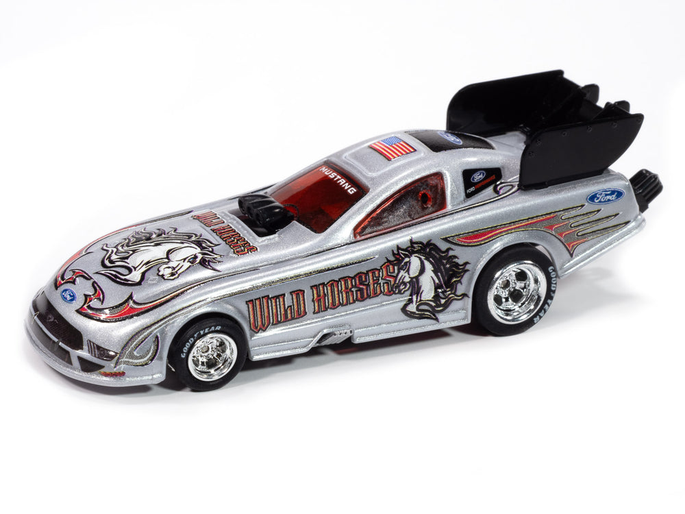 Auto World 4Gear 2022 Ford Mustang GT Wild Horses FC (Silver, White, Red, Gray & Black) HO Scale Slot Car