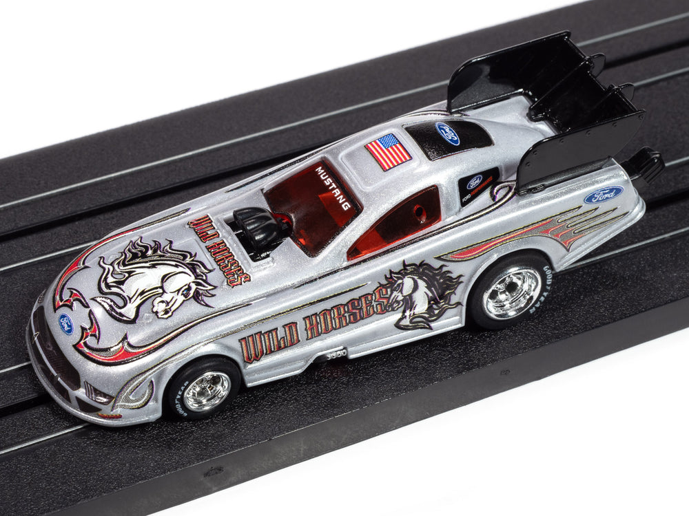 Auto World 4Gear 2022 Ford Mustang GT Wild Horses FC (Silver, White, Red, Gray & Black) HO Scale Slot Car