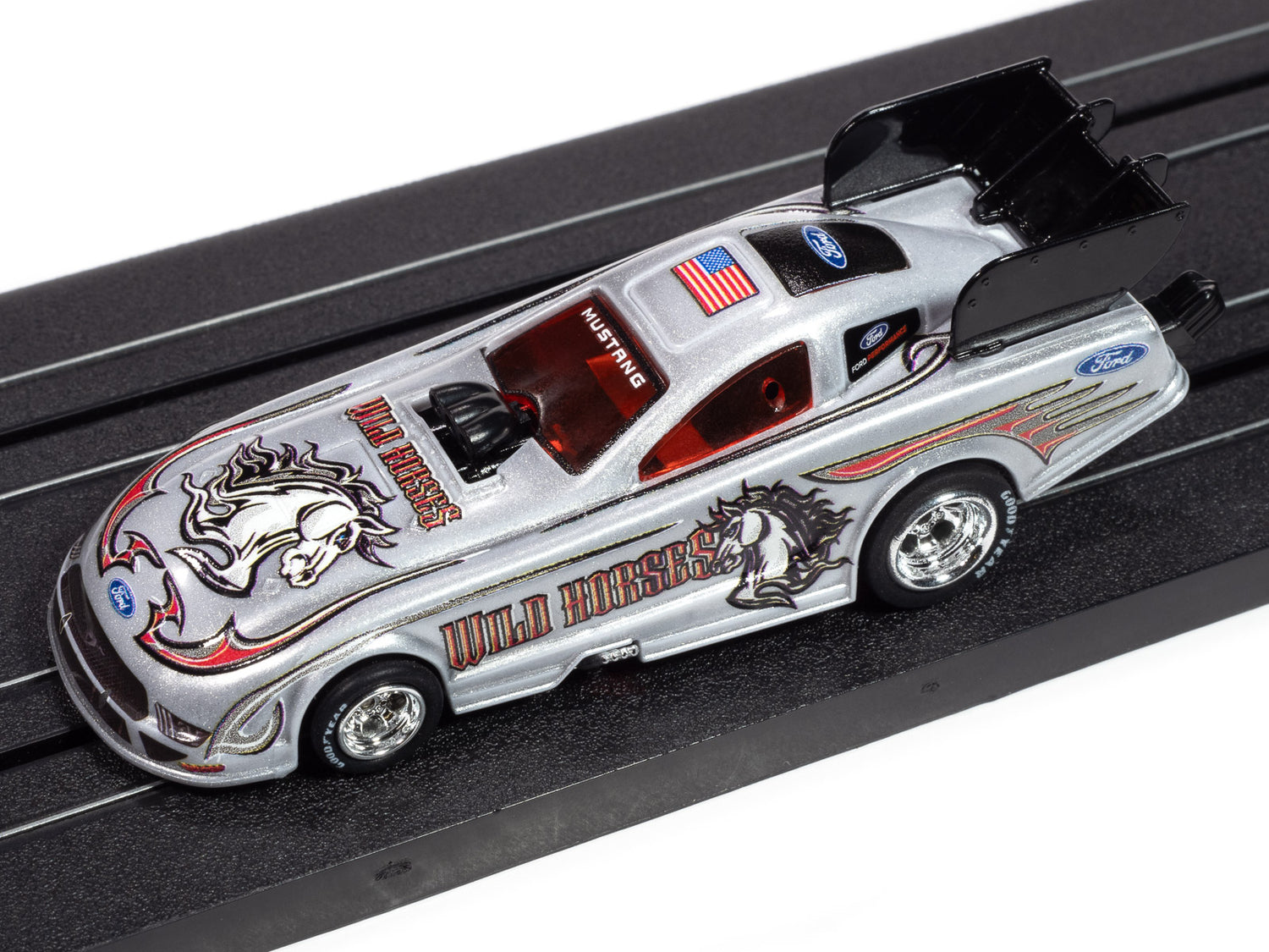 Auto World 4Gear 2022 Ford Mustang GT Wild Horses FC (Silver, White, Red, Gray & Black) HO Scale Slot Car