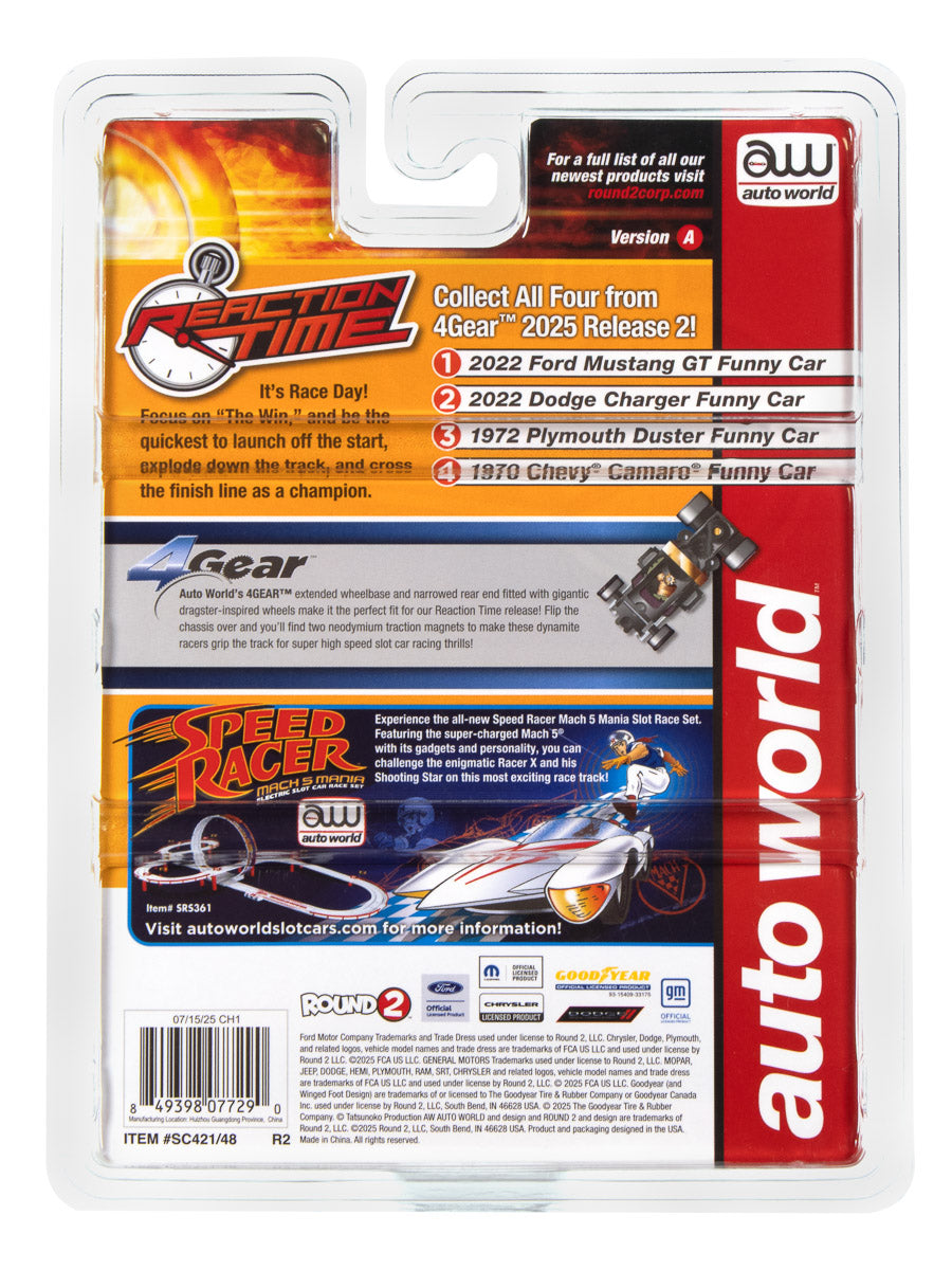 Auto World 4Gear 2022 Ford Mustang GT Wild Horses FC (Blue, Red, & Orange) HO Scale Slot Car