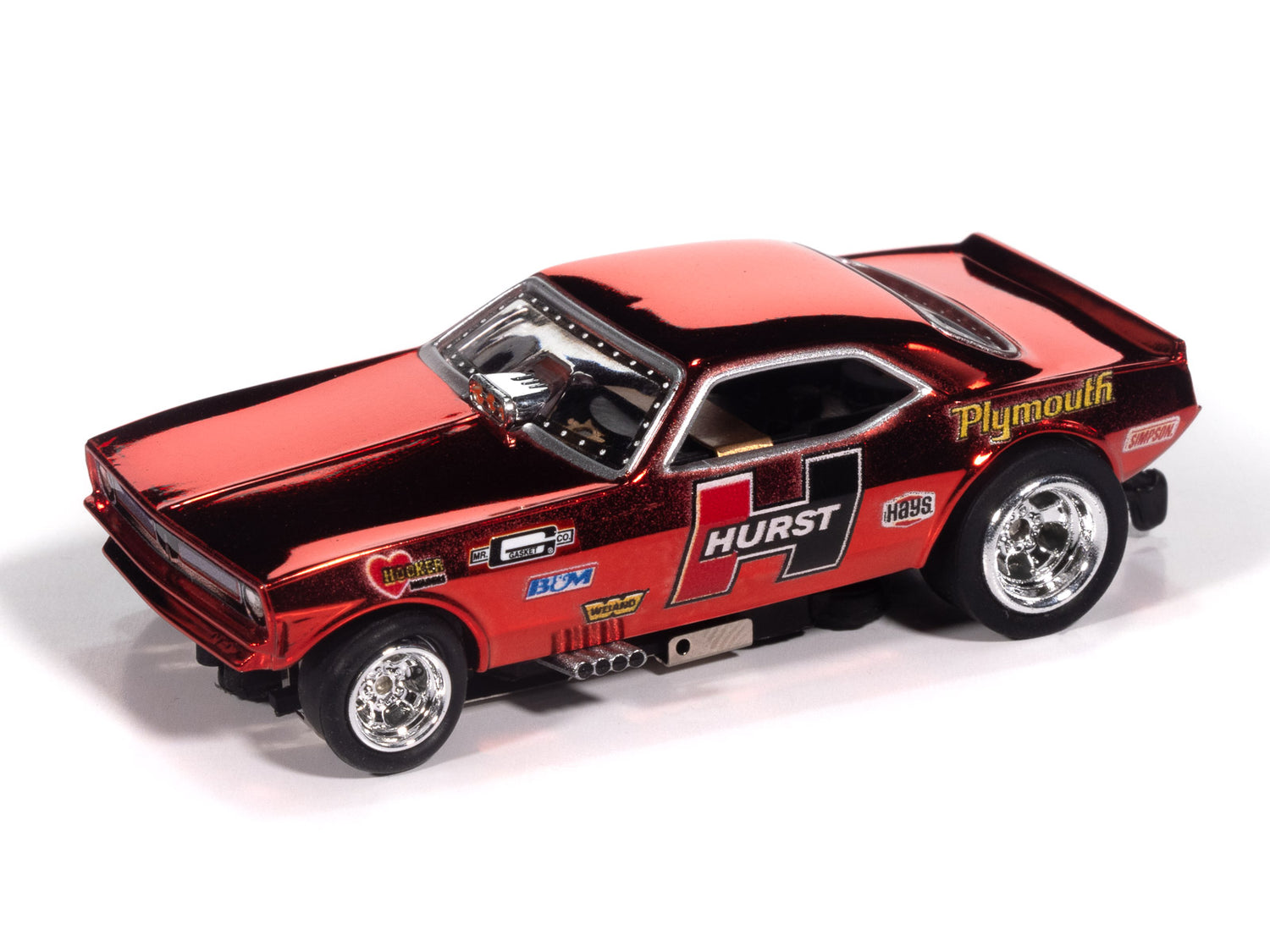 "PRE-ORDER" Auto World 4Gear 1970 Plymouth Barracuda Drag Hurst Shifters (Red) HO Scale Slot Car (DUE MARCH 2026)