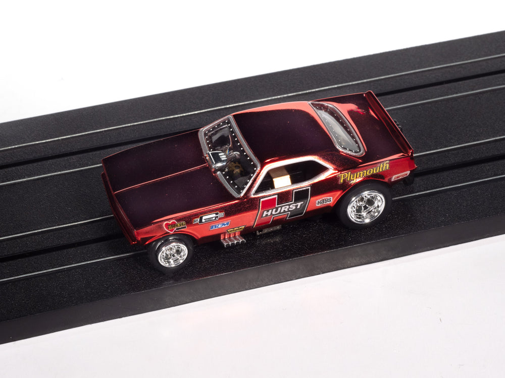 "PRE-ORDER" Auto World 4Gear 1970 Plymouth Barracuda Drag Hurst Shifters (Red) HO Scale Slot Car (DUE MARCH 2026)