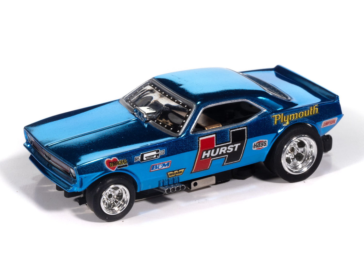 "PRE-ORDER" Auto World 4Gear 1970 Plymouth Barracuda Drag Hurst Shifters (Blue) HO Scale Slot Car (DUE MARCH 2026)