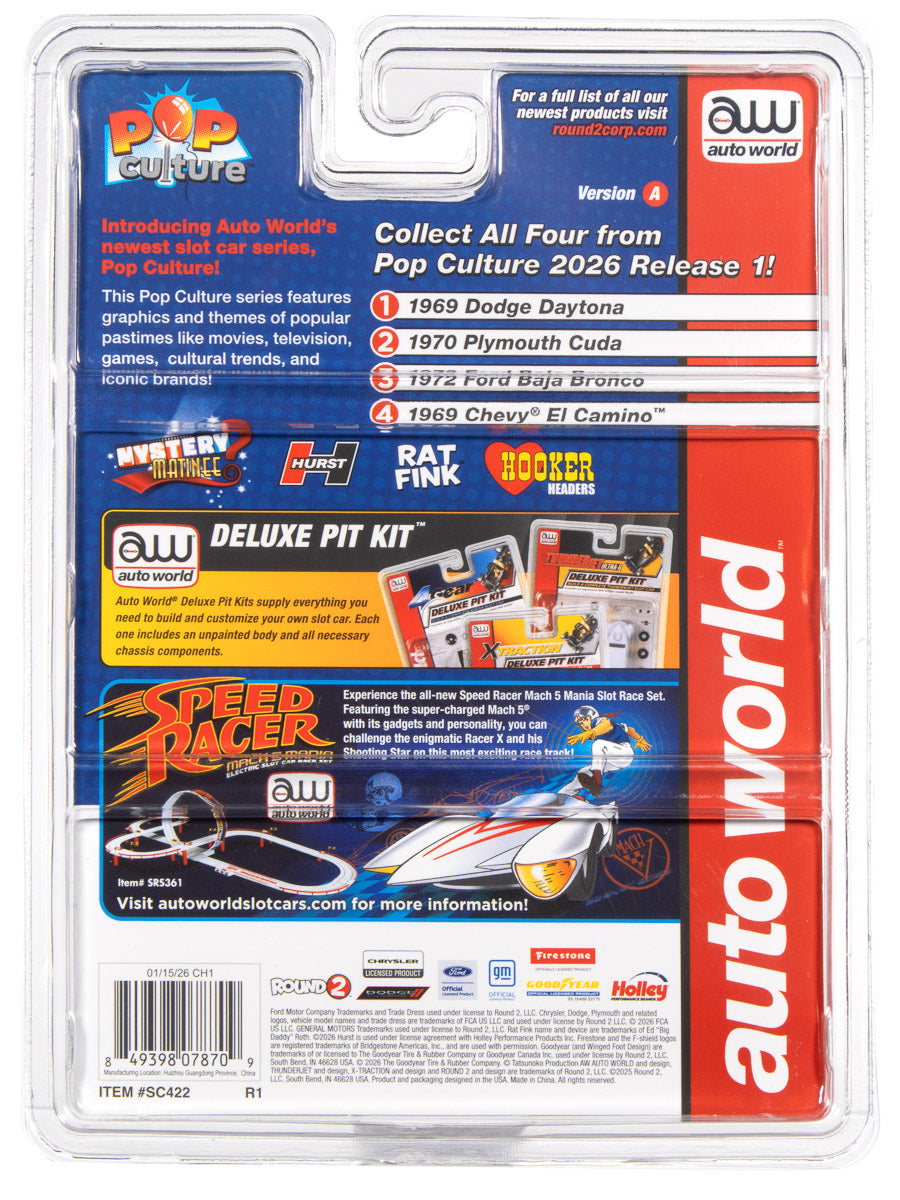 "PRE-ORDER" Auto World Xtraction 1969 Dodge Daytona Mystery Matinee (Yellow & Blue) HO Scale Slot Car (DUE MARCH 2026) - Auto World Store