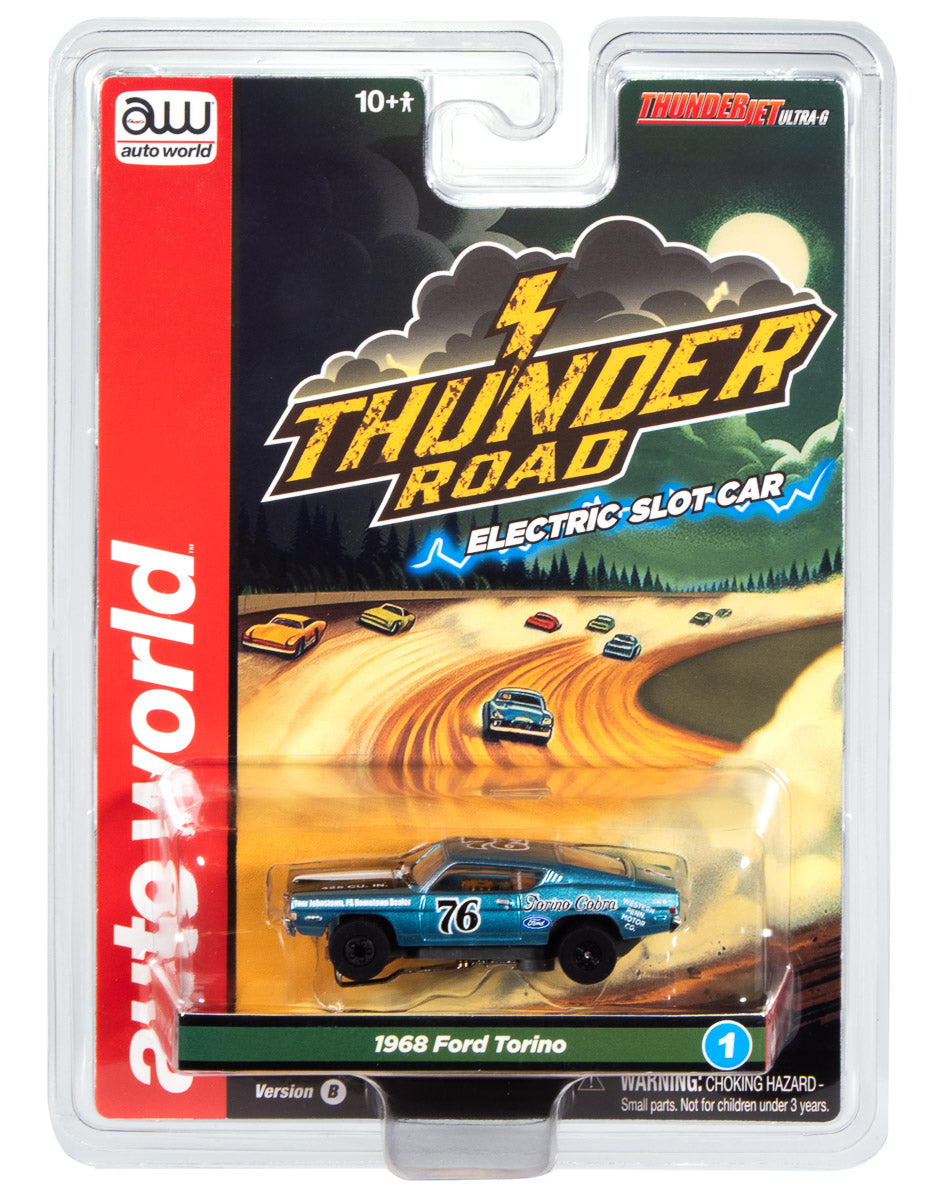 Auto World Thunderjet 1968 Ford Torino (Teal, Black, & White) HO Scale Slot Car