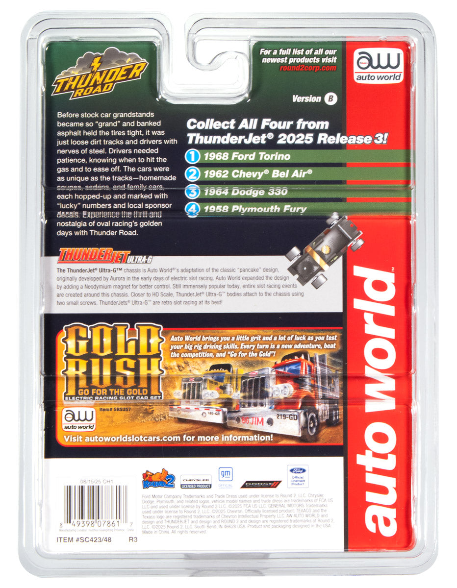 Auto World Thunderjet 1958 Plymouth Fury (Metallic Blue & Silver) HO Scale Slot Car