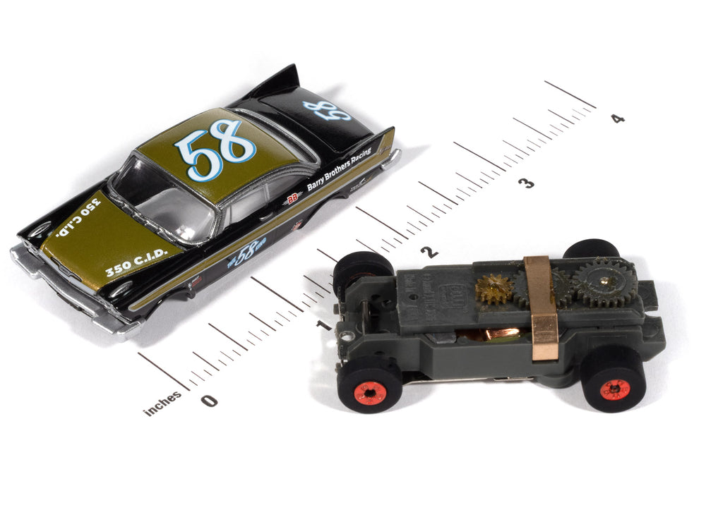 Auto World Thunderjet 1958 Plymouth Fury (Flat Black & Gold) HO Scale Slot Car