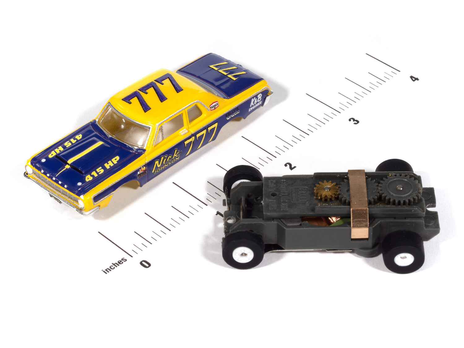 Auto World Thunderjet 1964 Dodge 330 Pro Stock (Yellow & Purple) HO Scale Slot Car