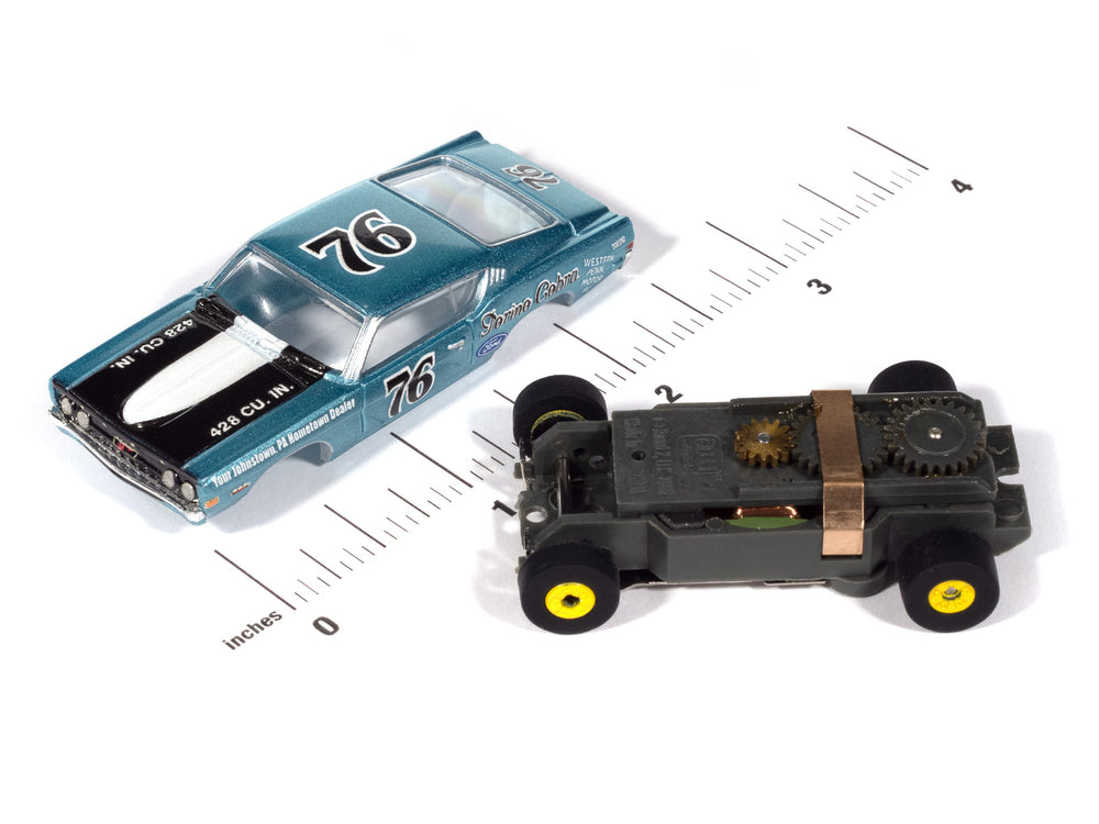 Auto World Thunderjet 1968 Ford Torino (Teal, Black, & White) HO Scale Slot Car