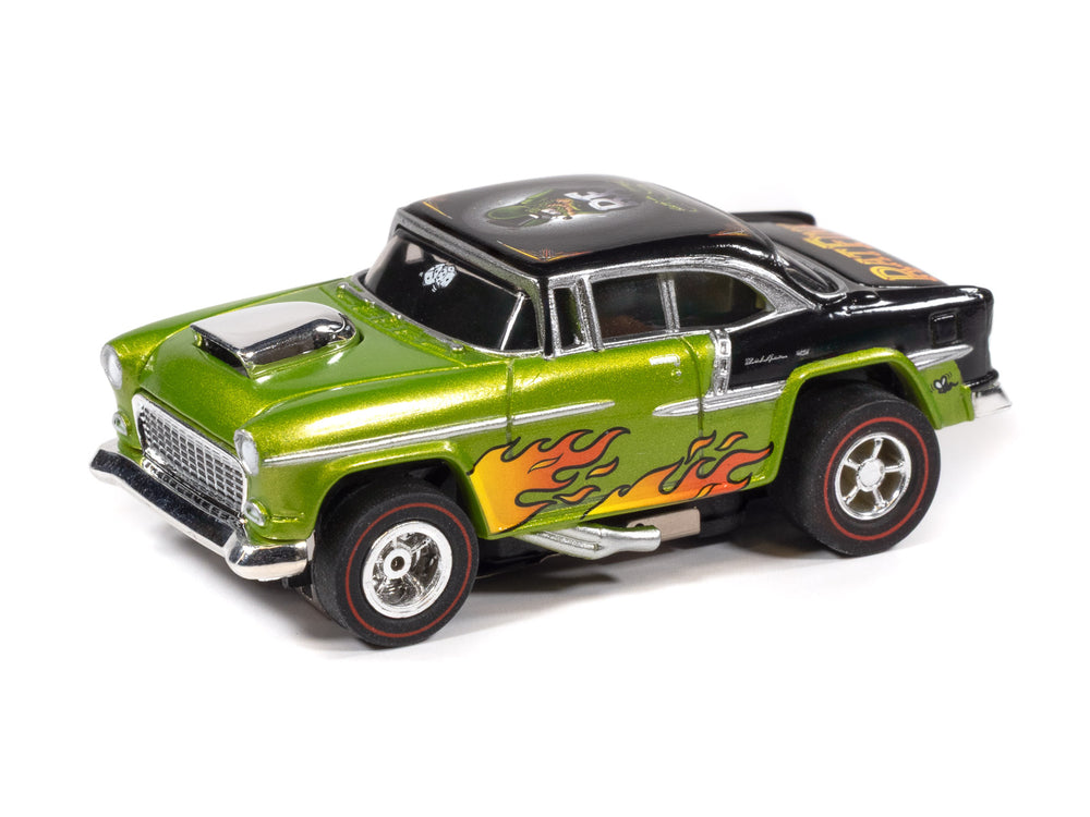 "PRE-ORDER" Auto World Xtraction 1955 Chevy Bel Air Rat Fink Version B (Lime Green) HO Scale Slot Car (DUE OCTOBER 2026)