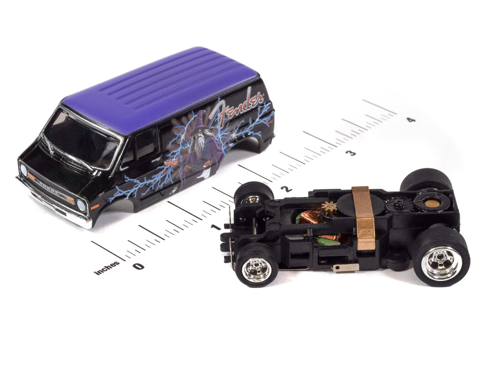 "PRE-ORDER" Auto World 4Gear 4Gear 1973 Dodge Van Fender Version A (Black & Purple w/Wizard Graphics) HO Scale Slot Car (DUE OCTOBER 2026)
