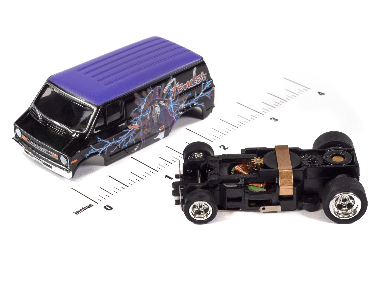 "PRE-ORDER" Auto World 4Gear 4Gear 1973 Dodge Van Fender Version A (Black & Purple w/Wizard Graphics) HO Scale Slot Car (DUE OCTOBER 2026)