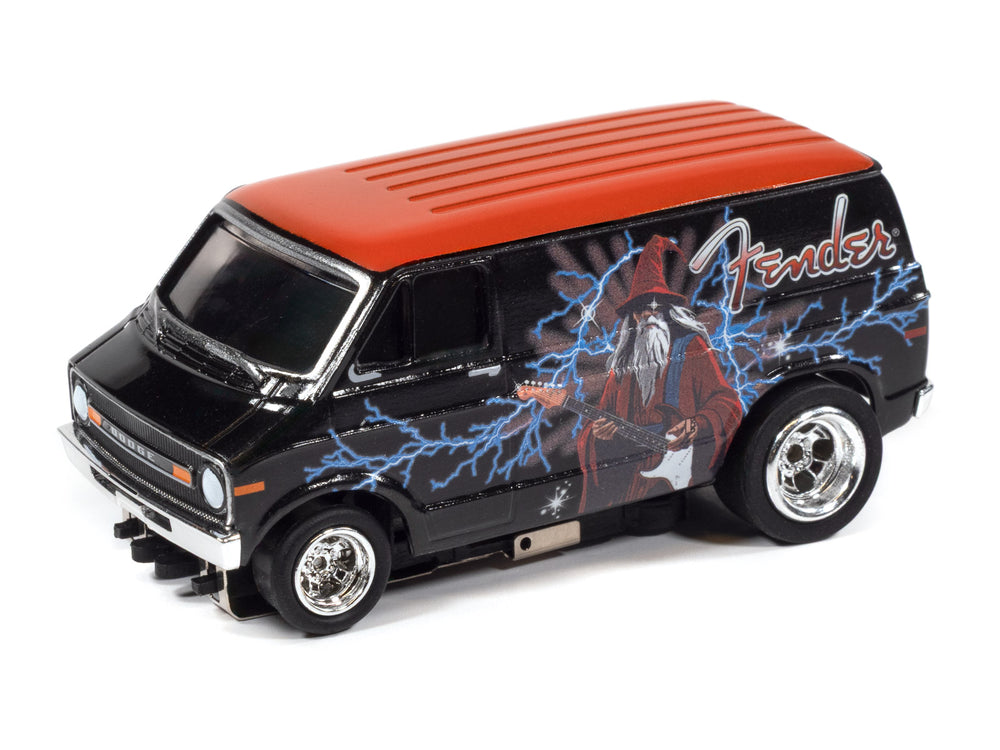 "PRE-ORDER" Auto World 4Gear 4Gear 1973 Dodge Van Fender Version B (Black & Red w/Wizard Graphics) HO Scale Slot Car (DUE OCTOBER 2026)