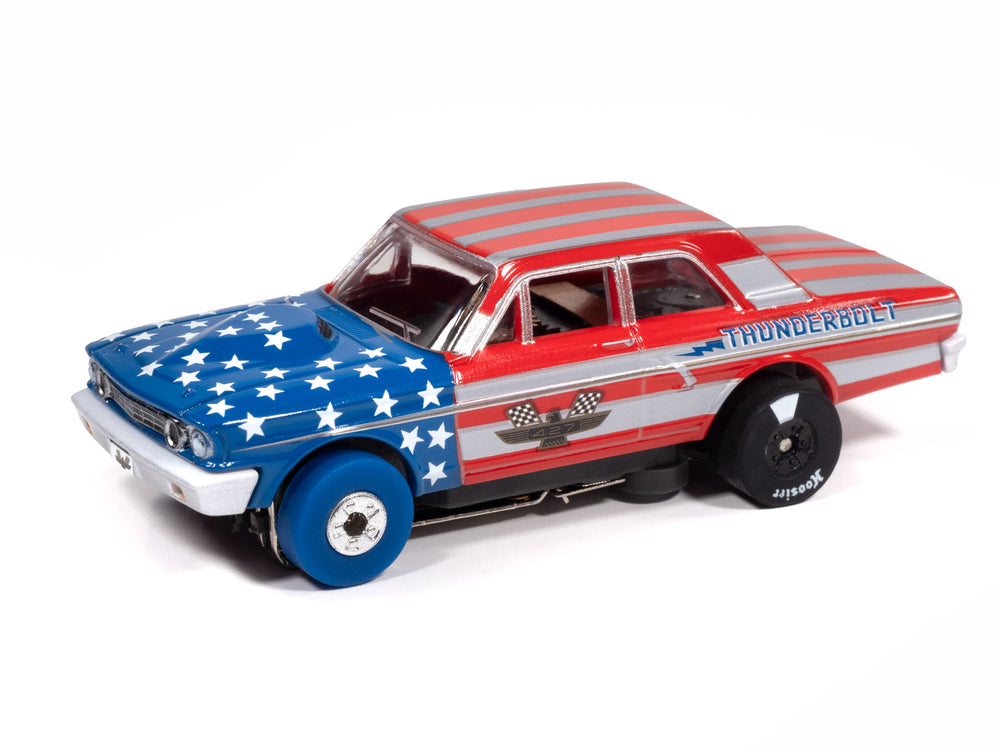 Auto World Thunderjet 1964 Ford Thunderbolt Version B (Silver, White, Red & Blue) HO Scale Slot Car