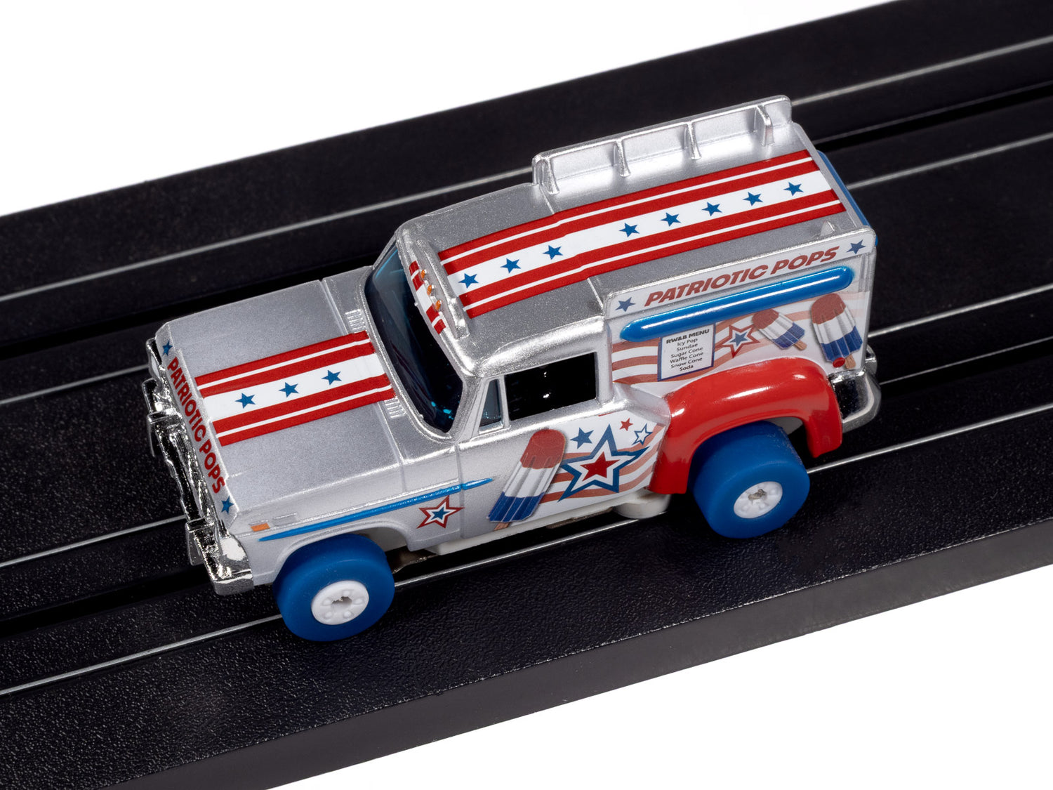 Auto World Thunderjet Ice Cream Truck Version B (Silver, White, Red & Blue) HO Scale Slot Car