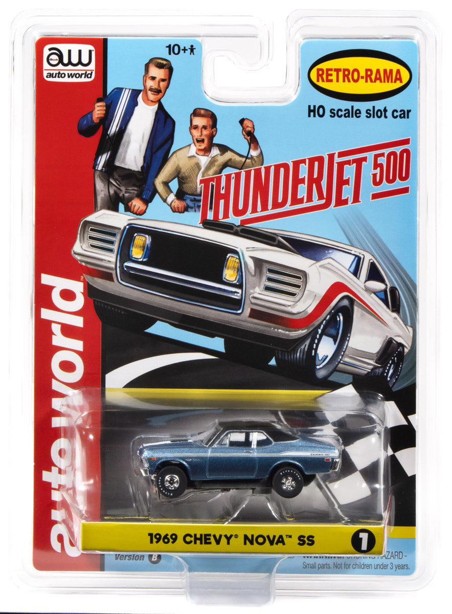 "PRE-ORDER" Auto World Thunderjet 1969 Chevy Nova Version B (Metallic Blue) HO Scale Slot Car (DUE OCTOBER 2026)