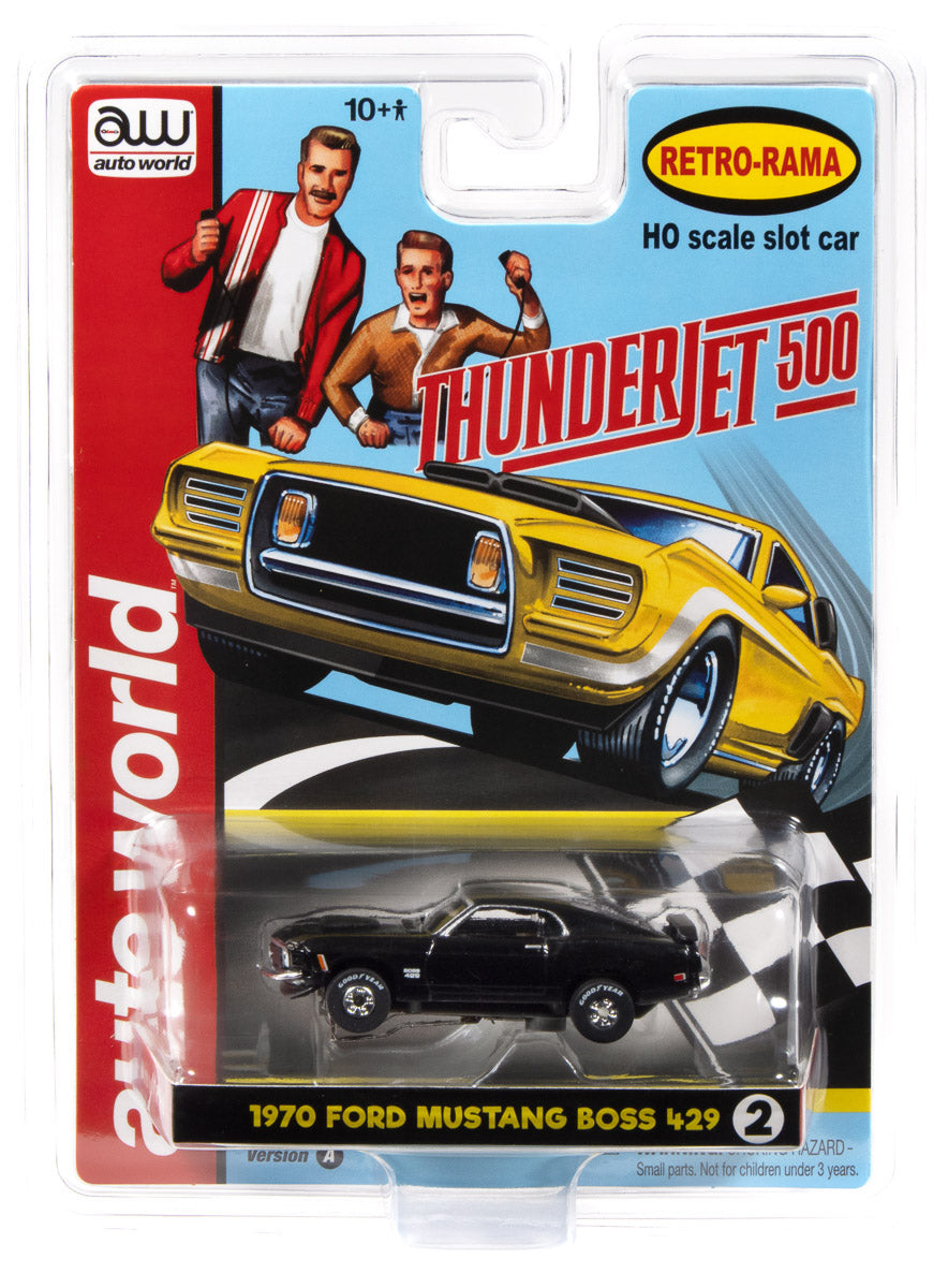 "PRE-ORDER" Auto World Thunderjet 1970 Ford Mustang Boss 429 Version A (Black) HO Scale Slot Car (DUE OCTOBER 2026)