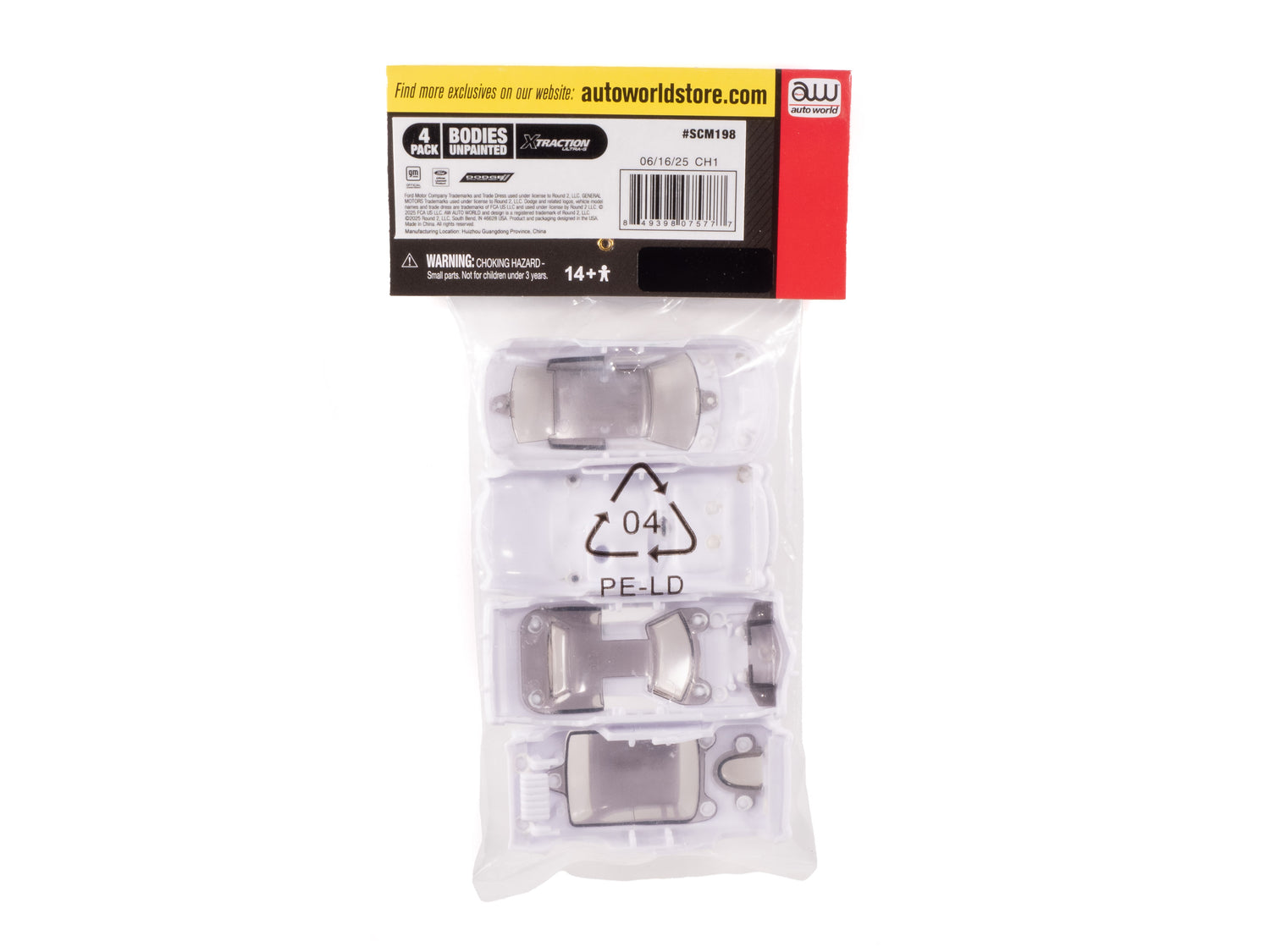 Auto World Xtraction '55 Bel Air, '57 Corvette, '76 Torino, '21 Charger Hellcat HO Scale Unpainted Bodies (4-pack)