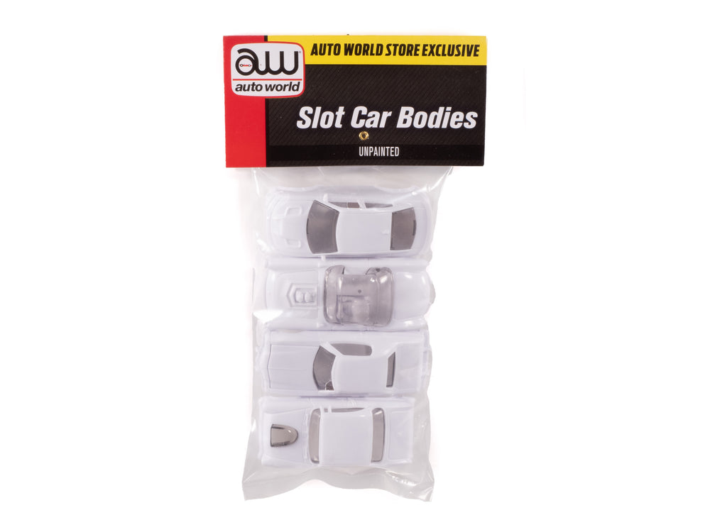 Auto World Xtraction '55 Bel Air, '57 Corvette, '76 Torino, '21 Charger Hellcat HO Scale Unpainted Bodies (4-pack)