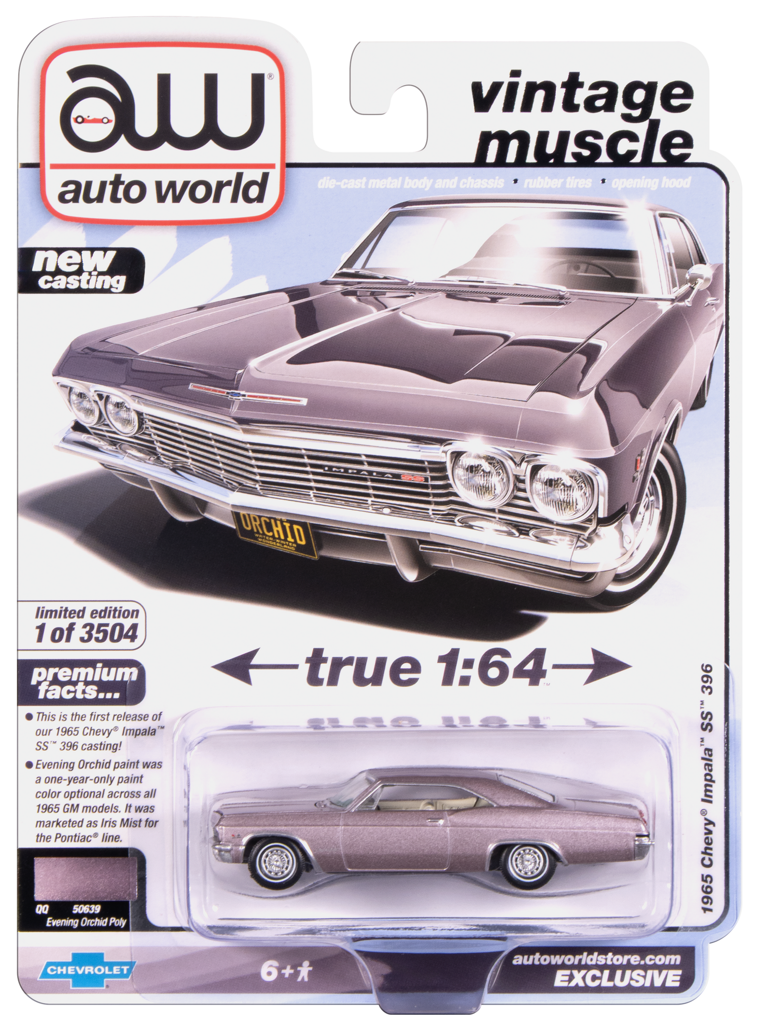 Auto World 1965 Chevy Impala SS 396 (Evening Orchid Poly) (AW Exclusive) 1:64 Diecast