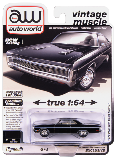 Auto World 1970 Plymouth Sport Fury GT (Black Velvet) (AW Exclusive) 1:64 Diecast