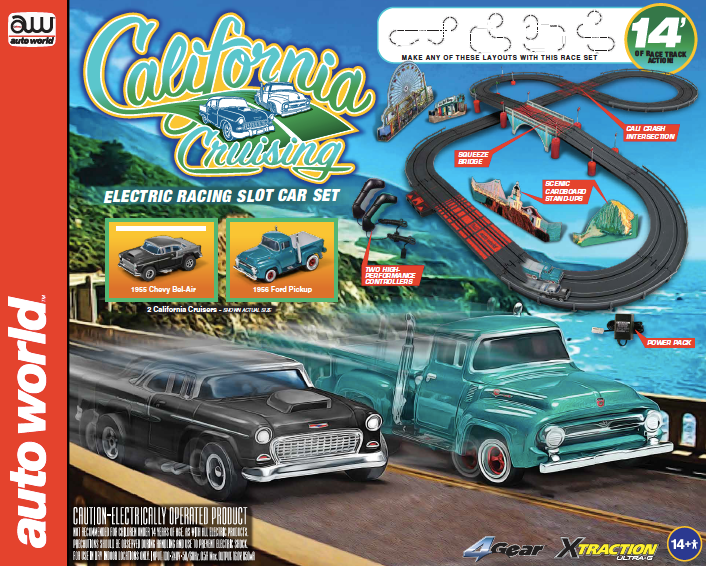 Auto World 14' California Cruising "The Pacific Coast Highway" Slot Race Set HO Scale