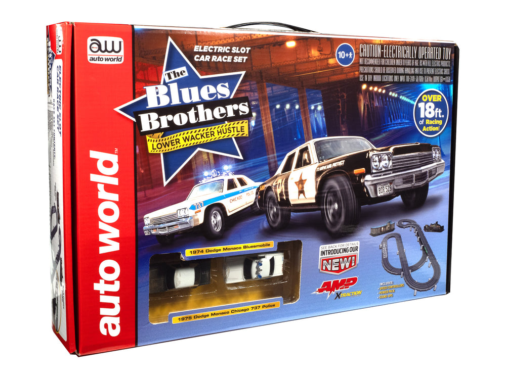 Auto World 18' Blues Brothers Lower Wacker Hustle Slot Race Set HO Scale