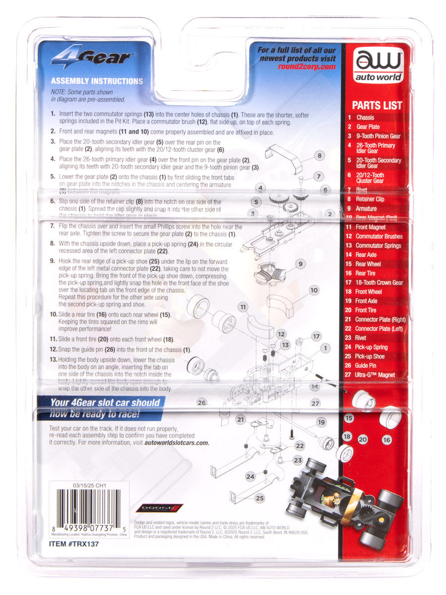 Auto World 4 Gear Deluxe Pit Kit (2022 Dodge Charger Funny Car) HO Scale Slot Car