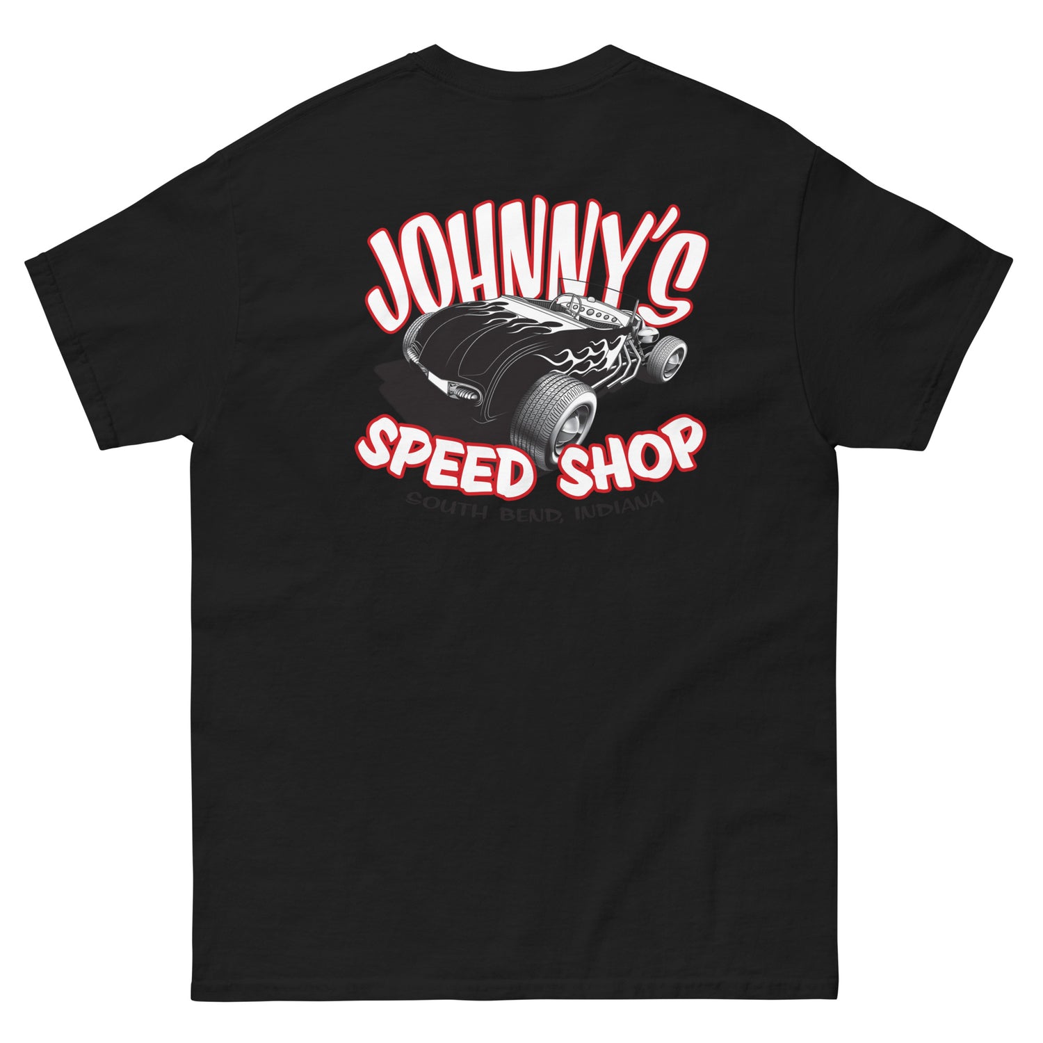 JOHNNY LIGHTNING "SPEED SHOP" LOGO PRINTED T-SHIRT (FRONT AND BACK)