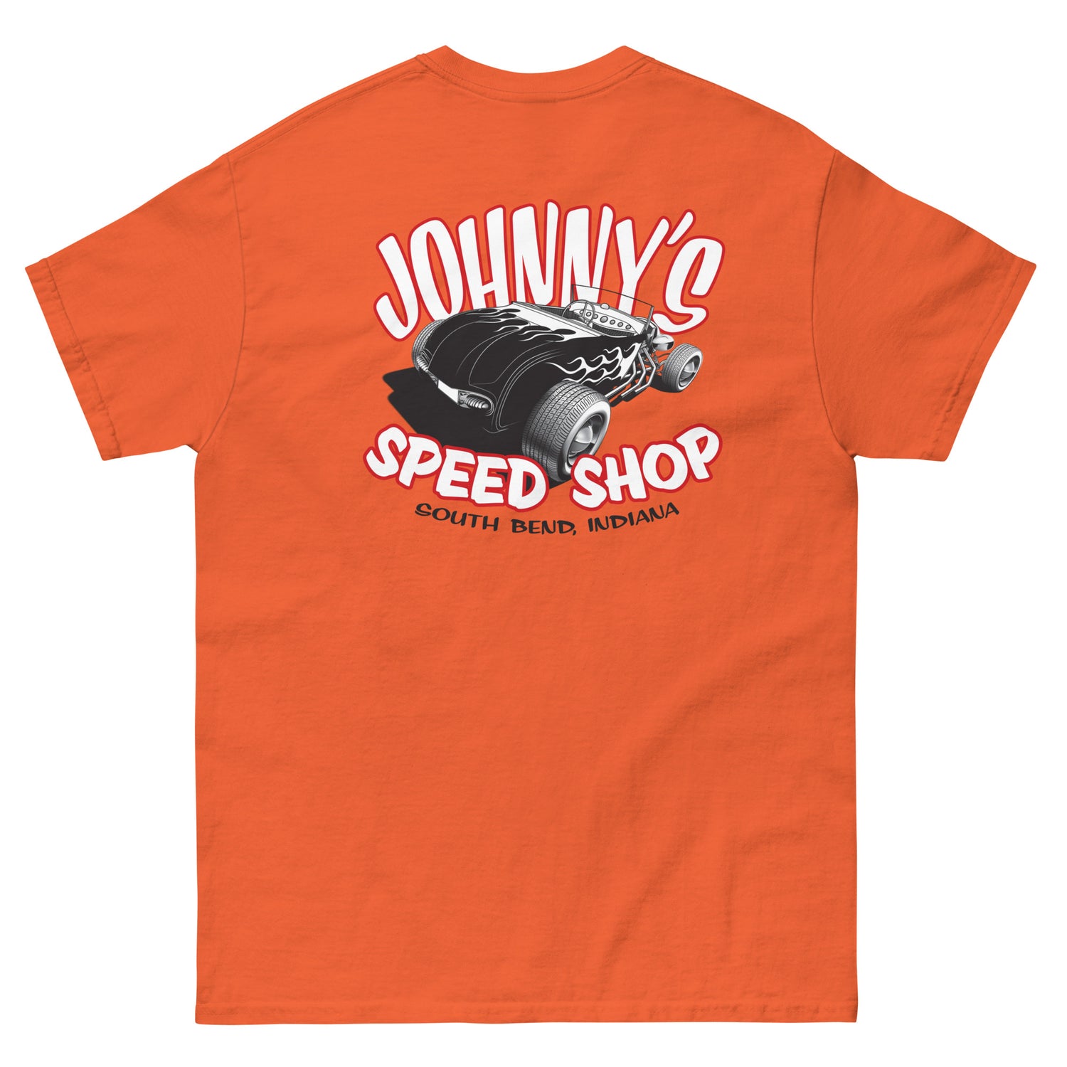 JOHNNY LIGHTNING "SPEED SHOP" LOGO PRINTED T-SHIRT (FRONT AND BACK)