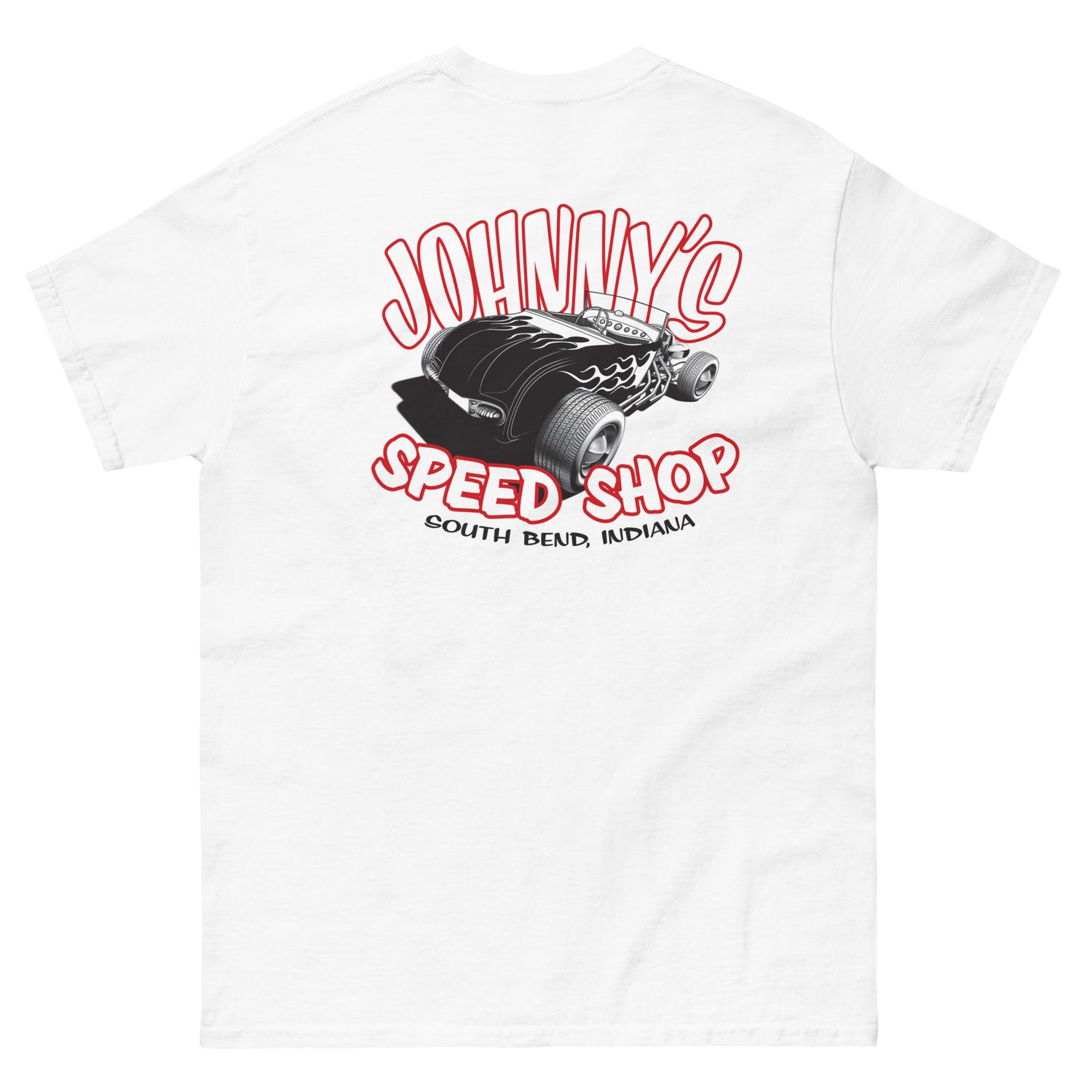 JOHNNY LIGHTNING "SPEED SHOP" LOGO PRINTED T-SHIRT (FRONT AND BACK)