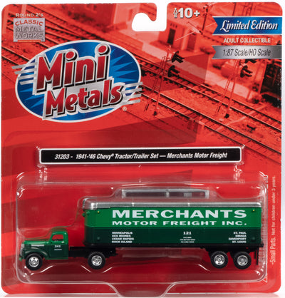 Classic Metal Works 1941 - 1946 Chevy Semi/Trailer Set Merchants Motor Freight INC 1:87 HO Scale