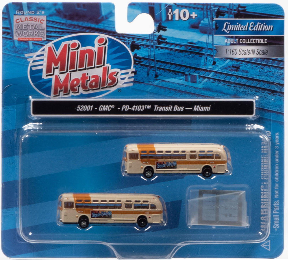 Classic Metal Works GMC TDH-3610 Transit Bus (Miami) (2-Pack) 1:160 N Scale