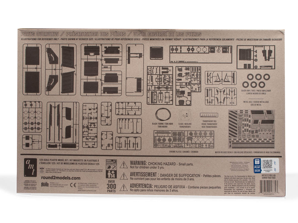 AMT Ford C-900 Gar Wood Load Packer Garbage Truck 1:25 Scale Model Kit parts overview