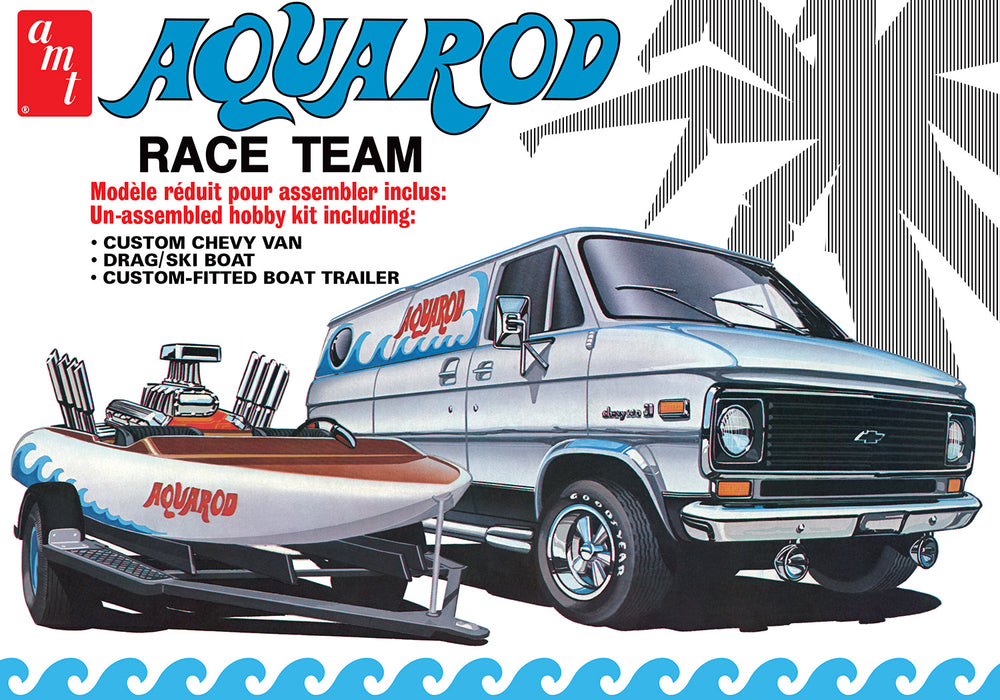 AMT Aqua Rod Race Team 1975 Chevy Van, Race Boat & Trailer 1:25 Scale Model Kit