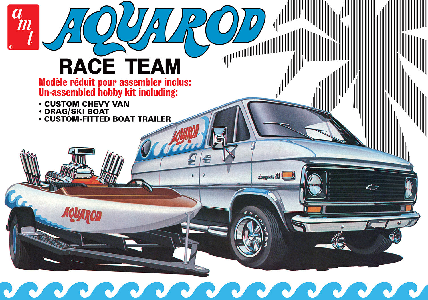 AMT Aqua Rod Race Team 1975 Chevy Van, Race Boat & Trailer 1:25 Scale Model Kit