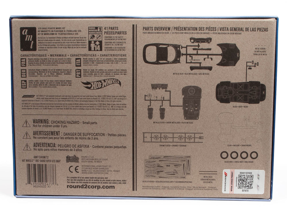 AMT Hot Wheels 1997 Dodge Viper GTS Snap 1:25 Scale Model Kit