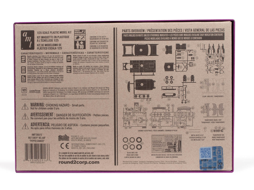 Parts Overview of AMT 1957 Chevy Bel Air "Pepper Shaker" Silent Box 1:25 Scale Model Kit