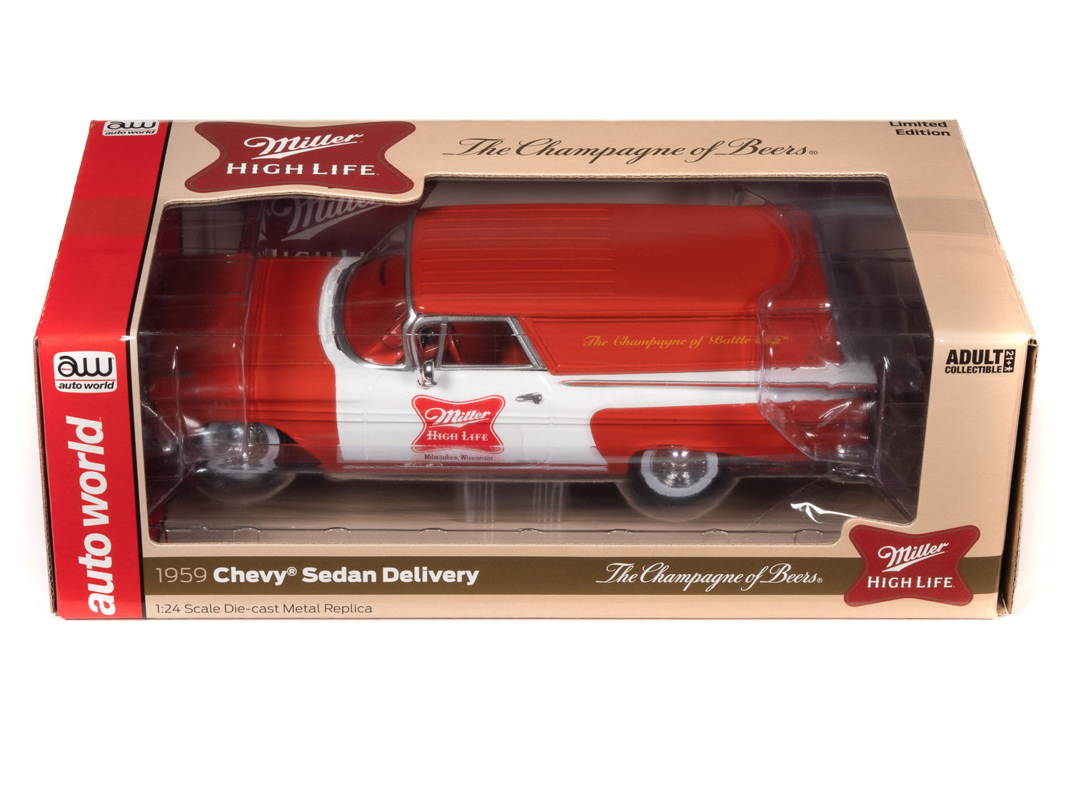 Auto World 1959 Chevrolet El Camino Sedan Delivery Truck Miller High Life 1:24 Scale Diecast